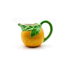 Orange-Shaped Ceramic Water Pitcher, Citrus Fruit Beverage Jug, Hand-Painted Orange Juice Server